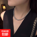 【赠她欢喜】珍珠项链女轻奢小众毛衣链2025新款感颈链 微镶猪猪鼻施家珍珠麻灰色8mm 项链长48cm