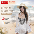黛绸泳衣女次日达成人女士高级感2026新款比基尼罩衫女孩泳装度假海边 条纹三件套 均码 【建议80-120斤】