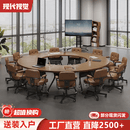 现代视觉现代简约实木圆形会议桌可折叠可拼接会议桌培训桌椅组合新款高端 专拍