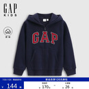 盖璞（GAP）男童秋季款撞色logo宽松拉链抓绒连帽卫衣儿童装804614
