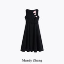 Mandy Zhang 郁金香高定系列 粉色醋酸连衣裙女夏季新款高级订婚礼服长裙子 雅致黑 赠本布腰带 M
