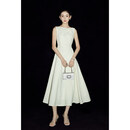Mandy Zhang 郁金香高定系列 粉色醋酸连衣裙女夏季新款高级订婚礼服长裙子 雅致白 赠本布腰带 M
