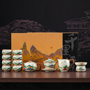 祥业汝窑江山功夫茶具套装轻奢高档2026新款新居乔迁毕业送礼送长辈 汝窑江山揽翠西施壶盖碗八杯12件套+千里江山折叠盒