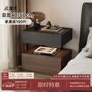 屋术【现货闪发】意式极简卧室床头柜带灯一体悬浮床边柜轻奢2026新款 【部分现货】黑橡木纹+胡桃木纹（赠灯带） 整装（50X40X50CM）
