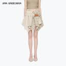 ANN ANDELMAN【万妮达同款】解构衬衫不规则拼接半身裙格子条纹拼接设计感短裙 卡其色 M