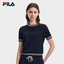 FILA 斐乐官方女子编织衫2026年新款休闲简约基础通勤短袖上衣 启灵蓝-DB L 170/88A/L