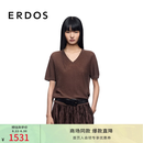 ERDOS【水溶羊毛】25早秋星空亮片轻薄短袖松弛感V领女针织衫 可可 L 170/88A