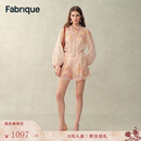 Fabrique 淡粉色印花透视桑蚕丝亚麻法式衬衫上衣与短裤套装 套装 S