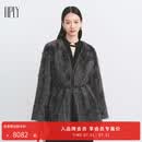 HPLY荷比俪【商场同款】2024冬季新款女V领绑带式腰带H型皮草外套 灰色 S