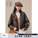紫涵（ZIHAN）紫涵短款立领pu皮衣女2026年春季新款复古游牧风宽松休闲夹克外套 旷野棕 M