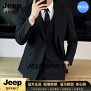JEEP SPIRIT西装男套装商务休闲正装新郎结婚礼服修身西服外套男士2026春季款 黑色 M 95-108斤