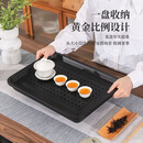 映棠黑色磨砂茶盘家用储水排水托盘加厚双层干泡台中式茶具沥水茶托盘 轻奢黑色全钢茶盘 【储水款】36*27*4.8一套