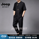 JEEP SPIRIT香云纱唐装中国风套装夏季新款短袖汉服男装居士服茶服中式太极服 黑色01 M