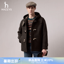 哈吉斯（HAZZYS）男装 冬季外套【羊毛】连帽牛角扣毛呢大衣男ABSZH0CDH26 棕色BW M （170/92A 46）
