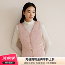 金三塔保暖背心女秋冬真丝桑蚕丝填充女士马甲冬保暖内衣 V领-裸粉色 XL