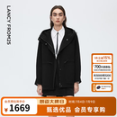 朗姿短款纯羊毛黑色高级感连帽大衣秋冬冬女款新款毛呢外套 黑色 M