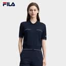 FILA 斐乐官方女子编织衫2026夏季新款基础百搭短装休闲短袖上衣 藏烟蓝-DB L 170/88A/L