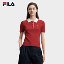 FILA 斐乐官方女子编织衫2026夏新款时尚简约修身撞色短袖POLO衫 豪特红-RD L 170/88A/L