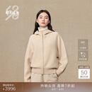 鄂尔多斯1980羊绒连帽双提加厚简约舒适女装针织开衫秋冬 杏仁 M 165/84A