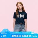 ELLE KIDS童装 法式短袖针织衫女儿童夏季新款撞色菱格苹果领上衣