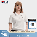 FILA 斐乐官方女子编织衫2026新款简约休闲百搭翻领短袖POLO上衣 标准白-WT L 170/88A/L