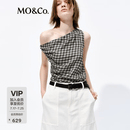 MO&Co.上衣2026夏新品醋酸人丝黑白格纹轻薄斜裁露肩捏褶收腰MBF2TOP062 黑白格色 S /160