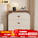 慕思（de RUCCI）实木床头柜中古奶油风意式极简小户型简约现代卧室收纳柜子免安装 全实木【胡桃顶】三抽屉 高度58 整装(无需安装开箱即用) x 25x40x50cm