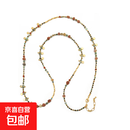 简约复古手工编织绳 小众设计天然石流苏长款毛衣链花朵项链感女 天然非洲松毛衣链XL-1172DY01-2