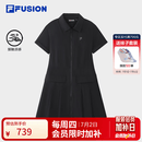 FILA FUSION斐乐潮牌女子梭织连衣裙2026秋季新款休闲凉感衬衫裙 正黑色-BK L 170/88A/L