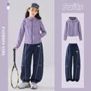 moonkids女童春秋运动套装羽毛球服秋装儿童2026新款衣外套女孩裤子女大童 10153紫色+15373藏青 【套装】 130