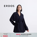ERDOS 春夏羊毛西装领廓型短款气质休闲落肩系带女风衣外套 藏蓝 L 170/88A