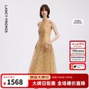 朗姿【焦点系列】船领修身收腰无袖碎花连衣裙女2026年夏季新款 芥末黄色 S