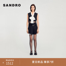 SANDRO新品首降丨女装法式气质简约优雅V领系带蝴蝶结撞色黑色短款上衣 黑色 M (2)