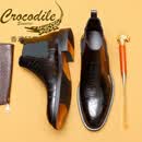 CROCODILE香港奢侈品牌轻奢高端英伦真皮高帮马丁靴男商务休闲男士切尔西靴 黑色 37