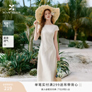 香影法式收腰白色连衣裙女2026夏季新款圆领气质a字裙白月光长裙 白色 M 95-110斤/裙长114.5CM