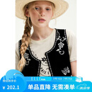 ELLE KIDS夏季女童假日风短款H版圆领仿手绣亚麻莱赛尔撞色休闲马甲上衣