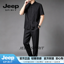 JEEP SPIRIT吉普夏季短袖真丝香云纱唐装男套装中国风男装复古风男薄款透气 黑色 M (165) 90 - 115 斤