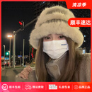 CRANTA KOMEIA帽子女2026新款冬季真兔毛保暖护耳毛线渔夫帽生日礼物送女生女友 栗棕 高级感送老婆女朋友实用高档