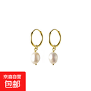 s925纯银耳圈女时尚巴洛克珍珠耳环耳坠简约个性素圈感耳饰43176 黄金色 925银