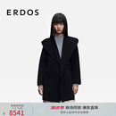 ERDOS【流金大衣】25秋冬连帽羊绒大衣围裹保暖双面毛呢外套女毛呢大衣 黑 M 165/84A