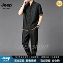 JEEP SPIRIT香云纱套装唐装男装中国风男装古装中国风男装日常汉服 黑色 M 170【建议95到115斤】