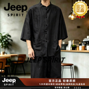 JEEP SPIRIT唐装男中国风男装香云纱中式半袖汉服古风茶服外套男复古盘扣上衣 黑色 M