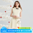 CAROLINE卡洛琳2024春季新款无袖A字小香风荷叶边连衣裙ECREAG33 香槟色 S