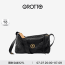 GROTTO个乐黑石包经典大容量植鞣绵羊皮单肩斜挎通勤软包男女款礼物 黑石M（金标）