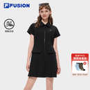 FILA FUSION斐乐潮牌女子梭织连衣裙2026秋季新款休闲凉感衬衫裙 正黑色-BK L 170/88A/L