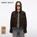 MISS SIXTY2025冬季新款羊反绒面革外套女复古真皮短款外搭游牧风 深棕 S
