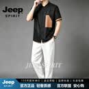 JEEP SPIRIT高端香云纱中年国风唐装短袖衬衫中式盘扣夏季新款色休闲衬衣 黑色 M