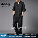 JEEP SPIRIT中国风香云纱唐装男夏季新款复古短袖衬衫男中式衬衣汉服男装套装 黑色 L