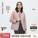 朗姿羊毛撞色翻领时尚设计感棉服修身显瘦通勤棉衣冬季新款 雾霾粉色 L