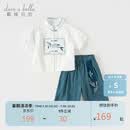 戴维贝拉男童九分裤凉感套装洋气夏儿童汉服阔腿裤国风两件套